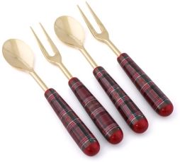 Holiday Plaid Cocktail Forks & Spoons Set of 4
