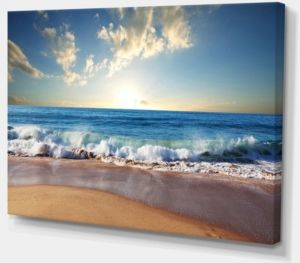 Designart Sea Sunset Seascape Photography Canvas Art Print - 32" X 16"