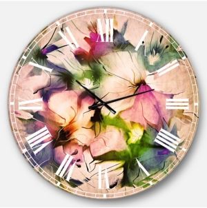 Floral Oversized Round Metal Wall Clock