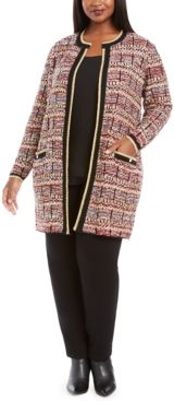 Plus Size Metallic-Threaded Open-Front Cardigan