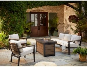 Stockholm Outdoor 4-Pc. Seating Set (Sofa, 2 Club Chairs & Fire Pit) with Sunbrella Cushions, Created for Macy's
