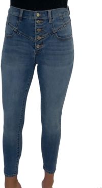 Juniors' Curvy High Rise Cotton Corset Skinny Jeans