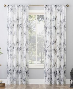Sura Floral Watercolor Sheer Rod Pocket Curtain Panel, 50" x 63"