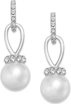Imitation Pearl and Pave Drop Earrings, Created for Macy's