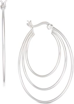 Medium Silver Plated Triple Medium Hoop Earrings