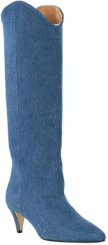 Gisel Moire, Stivale Gitana Gisel Moirè in denim di colore blu tirantini laterali, fodera in pelle. Altezza tacco 5 cm. Made in Italy. Blu, Donna, Taglia: 38 EU