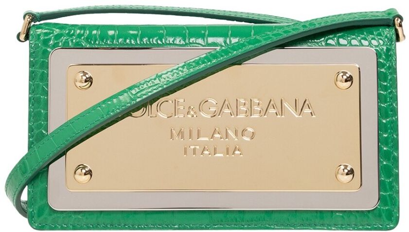 Dolce & Gabbana, Phone Bag With Branded Maxi-Plate Verde, Donna, Taglia: ONE Size