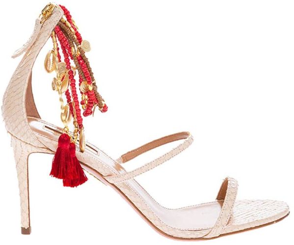 Aquazzura, India - Python and pearl print sandals Beige, Donna, Taglia: 39 EU