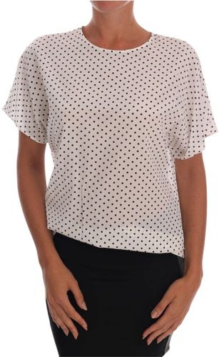 Dolce & Gabbana, Dotted Silk T-shirt Top Bianco, Donna, Taglia: S