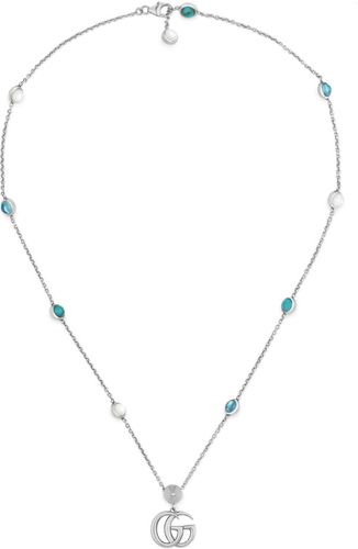 Gucci, Gucci - Ybb527399001 - Argento 925, Madreperla, Topazio, Resina - Necklace with Interlocking G pendant in shiny aged sterling silver, mother of pearl, blue topaz and turquoise resin Verde, Donna, Taglia: ONE Size