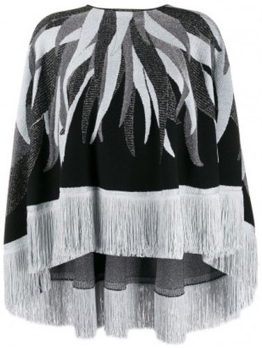 Just Cavalli, Fringed Poncho Standard With Lurex Leaves Nero, Donna, Taglia: S