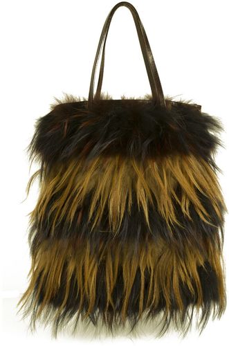 Fendi Vintage, pre-owend Long Hair Fox Stripped Fur Leather Shoulder Bucket Tote Bag Handbag Marrone, Donna, Taglia: ONE Size