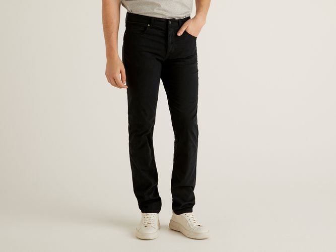 Benetton, Pantaloni Cinque Tasche In Cotone Stretch, Nero, Uomo