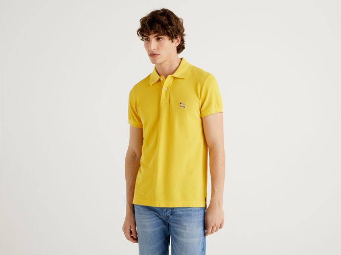 Benetton, Polo Slim Fit 100% Cotone Bio, Giallo, Uomo