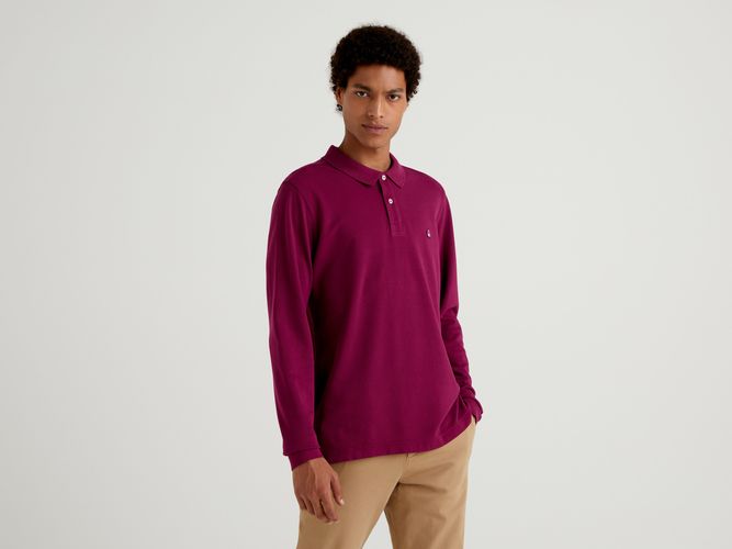 Benetton, Polo A Manica Lunga 100% Cotone, Prugna, Uomo