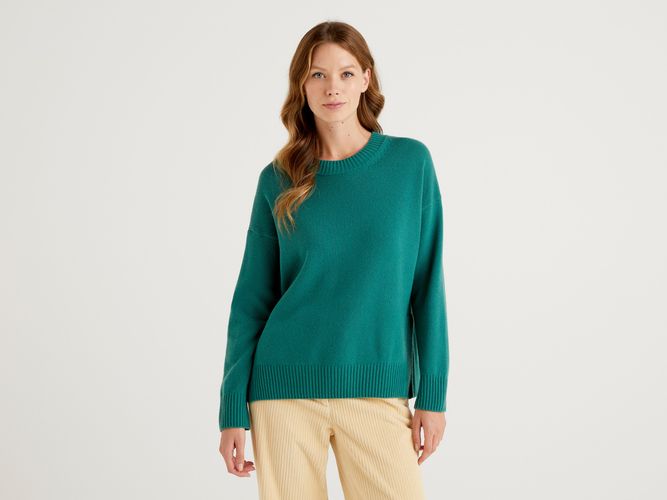 Benetton, Maglia Boxy Fit In Misto Lana, Verde Ottanio, Donna