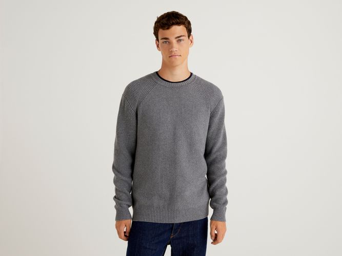 Benetton, Maglione In Misto Lana Riciclata, Grigio Scuro, Uomo