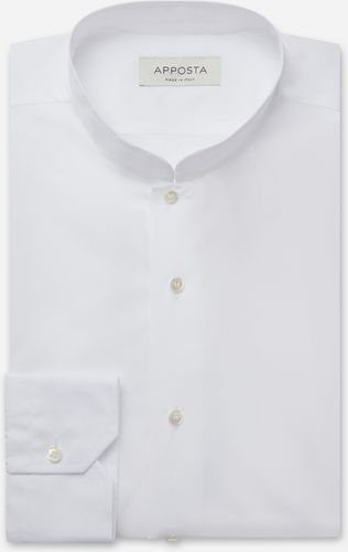 Camicia tinta unita bianco 100% puro cotone twill, collo stile collo alla coreana aperto