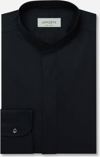 Camicia tinta unita nero 100% puro cotone popeline doppio ritorto, collo stile collo alla coreana senza bottone