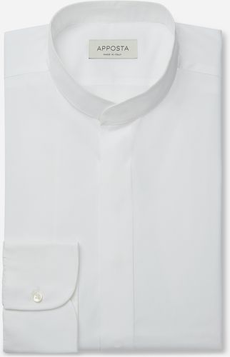 Camicia tinta unita bianco 100% puro cotone popeline giza 87, collo stile collo alla coreana senza bottone