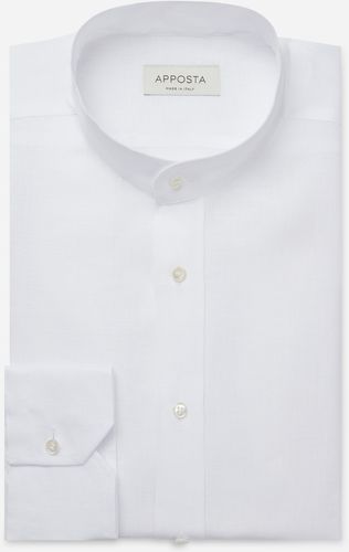 Camicia tinta unita bianco lino tela, collo stile collo alla coreana