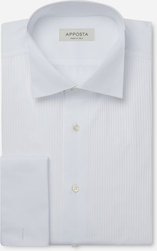 Camicia tinta unita bianco 100% puro cotone, collo stile collo da cerimonia con passante, polso da gemelli