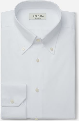 Camicia tinta unita bianco 100% puro cotone popeline doppio ritorto, collo stile collo button down