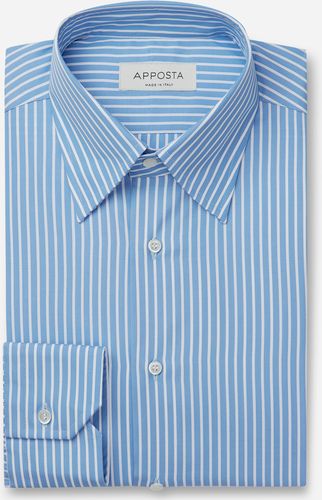 Camicia righe azzurro 100% puro cotone tela, collo stile collo button down con bottoni nascosti