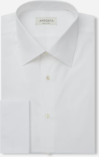 Camicia tinta unita bianco 100% puro cotone popeline giza 87, collo stile collo italiano basso, polso da gemelli