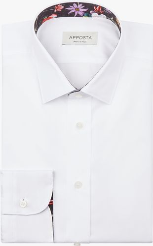 Camicia tinta unita bianco 100% puro cotone twill doppio ritorto, collo stile collo italiano aggiornato a punte corte