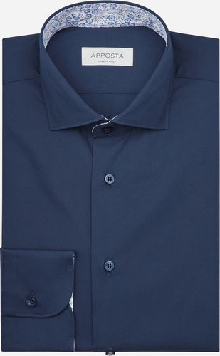 Camicia tinta unita blu 100% puro cotone popeline, collo stile collo francese basso