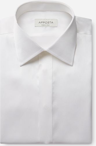 Camicia tinta unita bianco seta popeline, collo stile collo semifrancese