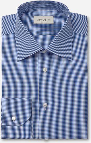 Camicia quadri piccoli blu 100% puro cotone fil-a-fil, collo stile collo italiano formale