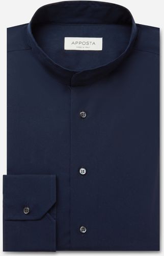 Camicia tinta unita blu 100% puro cotone popeline, collo stile collo alla coreana senza bottone