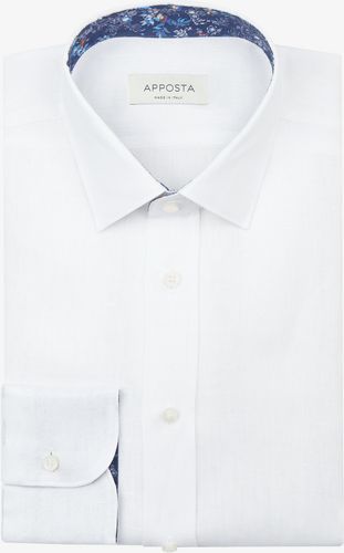Camicia tinta unita bianco 100% puro cotone twill, collo stile collo italiano basso