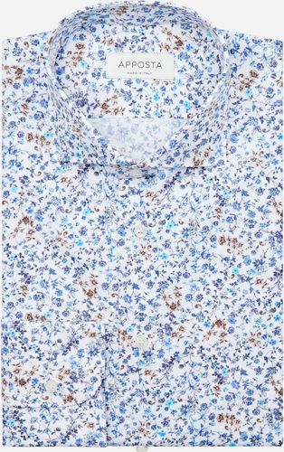 Camicia disegni a fiori multi 100% puro cotone popeline, collo stile collo francese basso