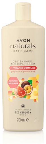 Avon 2 in 1 Shampoo e balsamo al Pompelmo e Frutto della Passione con complesso vitaminico Naturals 700ml