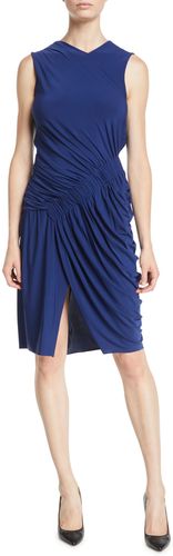 Sleeveless Ruched Fluid Evening Jersey Sheath Dress