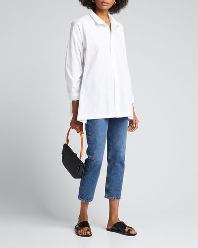 Two-Collar Button-Front Cotton Blouse