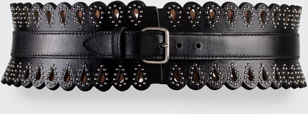Openwork Studded Leather Corset Belt