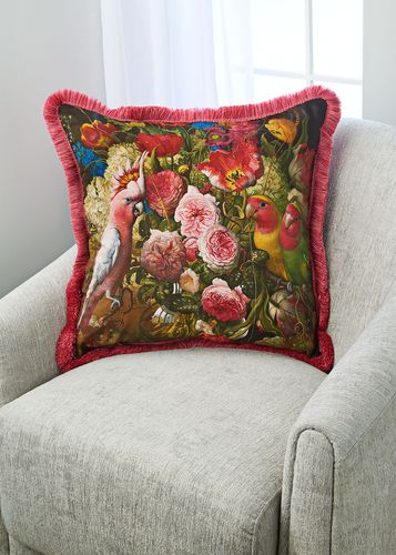 Floral With Love Birds Silk Accent Pillow
