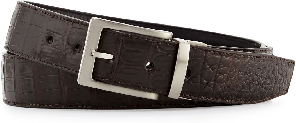 Reversible Crocodile & Leather Belt Two-Buckle Box Set