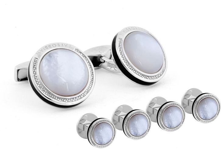 Mother-of-Pearl & Sterling Silver Cuff Links & Stud Set