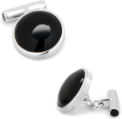 Sterling Silver Cuff Links with Ribbed Onyx