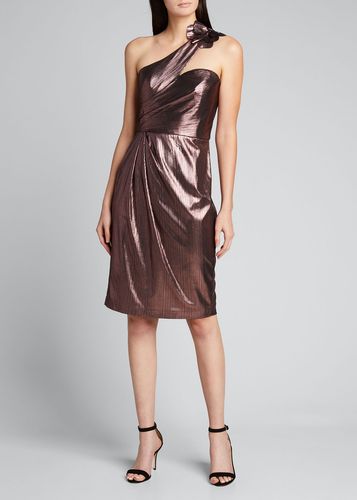 Metallic Lame One-Shoulder Draped Cocktail Dress