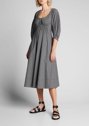 Yarn-Dyed Plaid Full-Sleeve Midi Dress