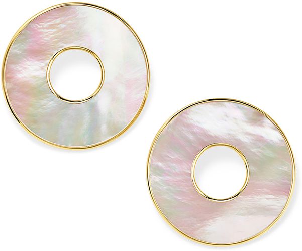 18K Polished Rock Candy Donut Slice Clip Earrings in Mother-of-Pearl