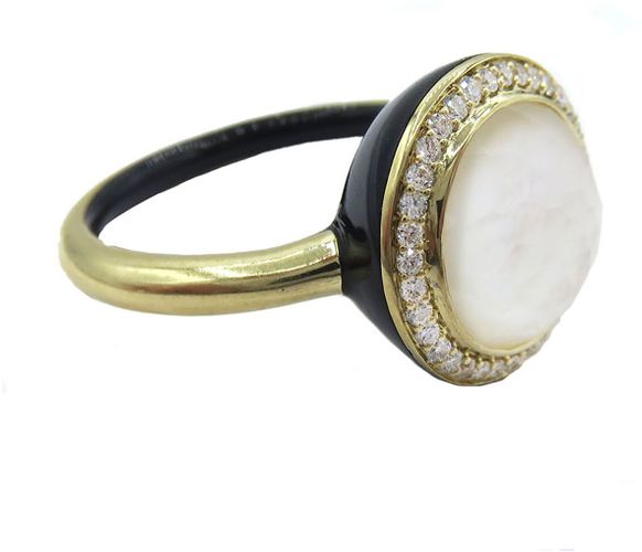 Lollipop Carnevale Ring in 18K Gold with Mother-of-Pearl Doublet and Colored Ceramic, Size 7