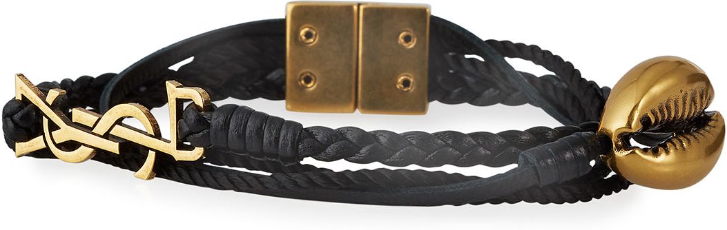 YSL Braided Leather Seashell Bracelet
