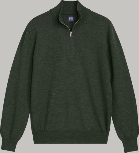 maglia mezza zip verde in lana merino